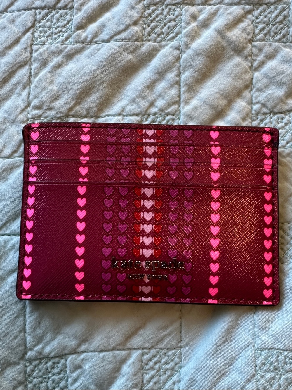 Kate Spade Cameron Heart Stripe Slim Card Case Holder in Cranberry Cocktail